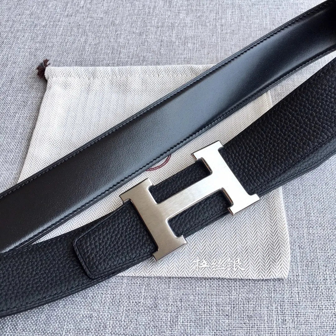 Hermes Togo Black Leather Belt - Hình 2
