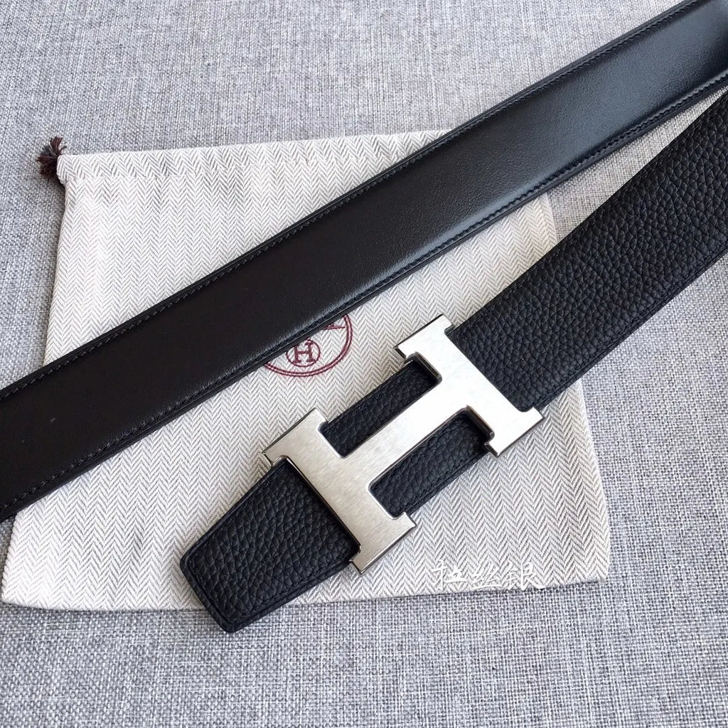 Hermes Togo Black Leather Belt - Hình 3
