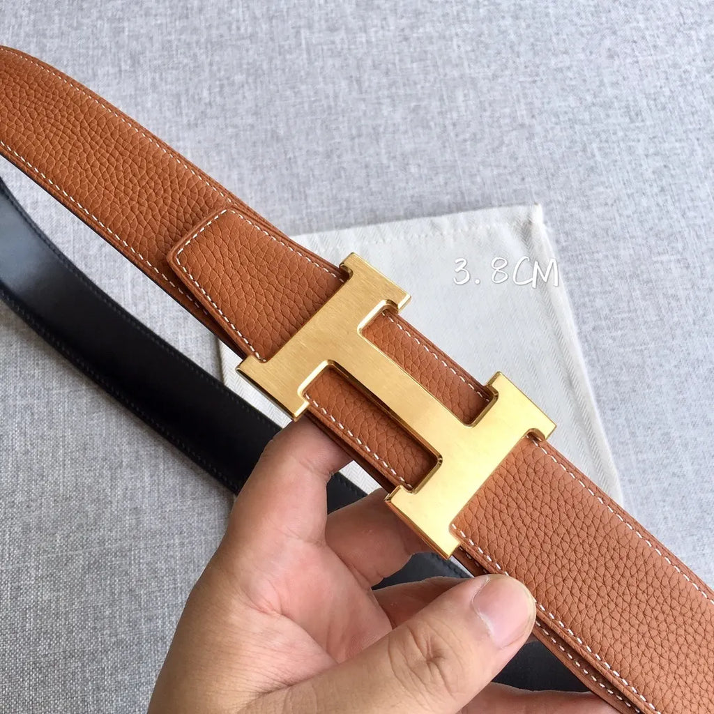 Hermes Gold Buckle Brown Leather Belt