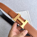 Hermes Gold Buckle Brown Leather Belt