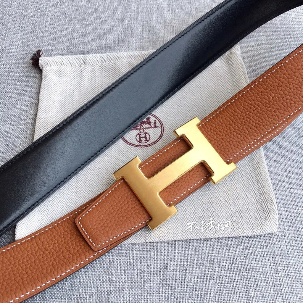 Hermes Gold Buckle Brown Leather Belt - Hình 2
