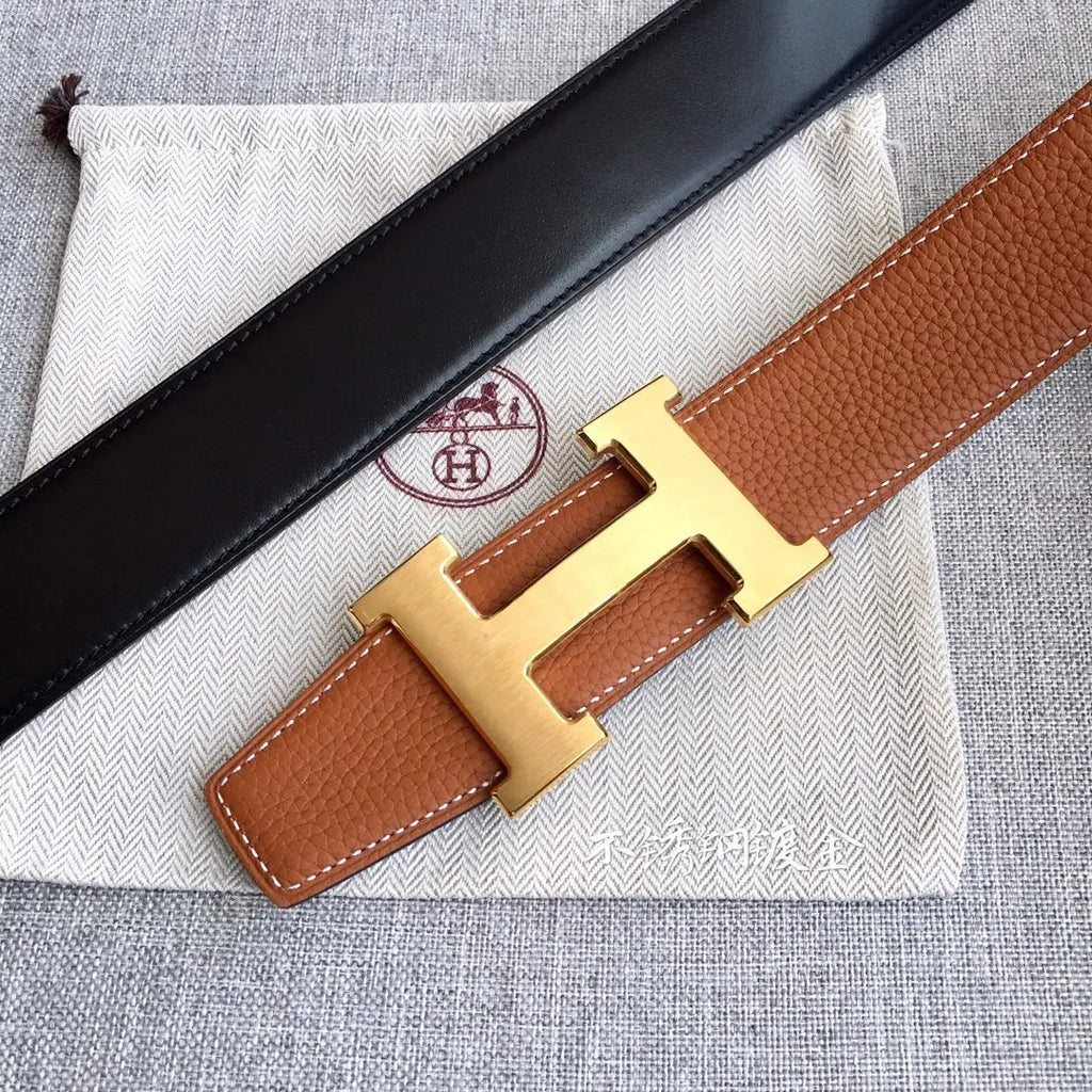 Hermes Gold Buckle Brown Leather Belt - Hình 3