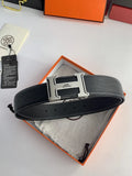Hermes Black Leather Belt Silver Buckle