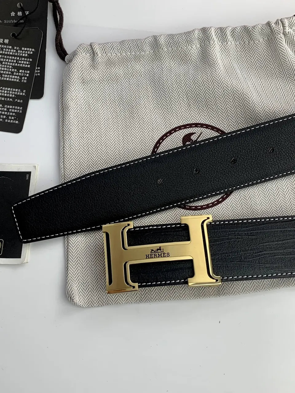 buckle Hermes Black Leather Belt Gold