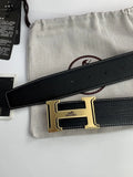 buckle Hermes Black Leather Belt Gold