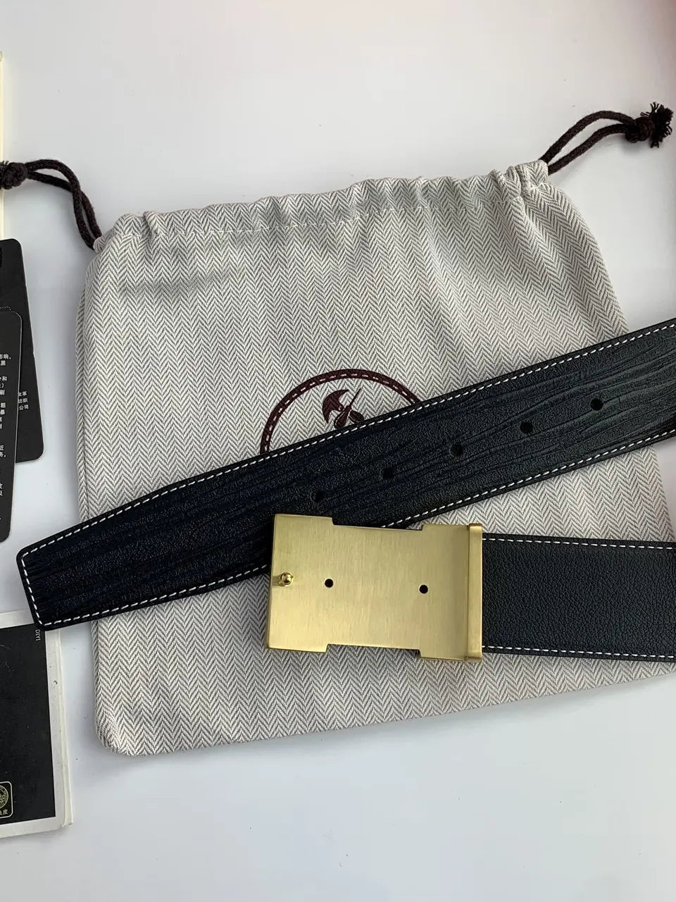 buckle Hermes Black Leather Belt Gold - Hình 2