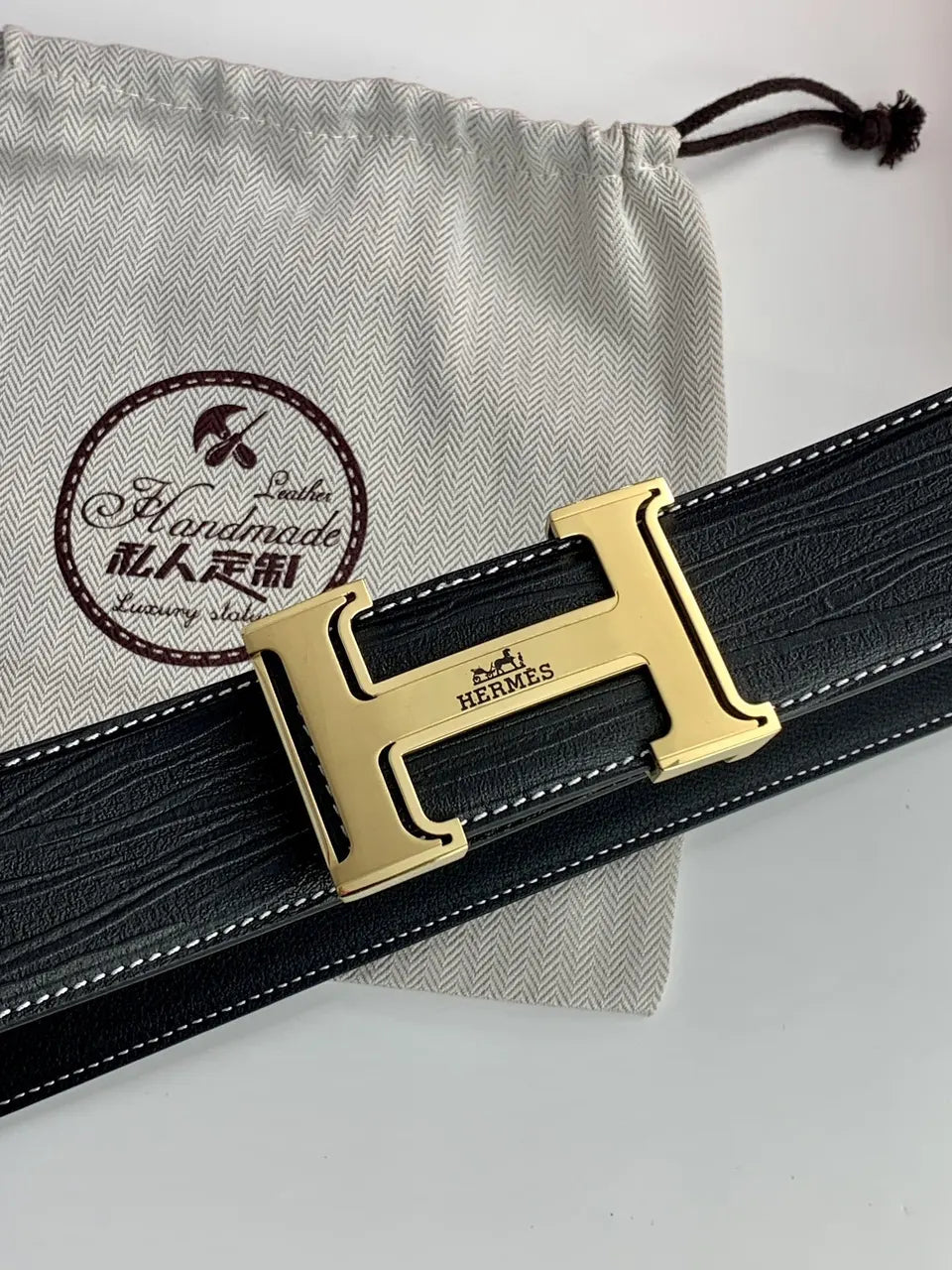 buckle Hermes Black Leather Belt Gold - Hình 3