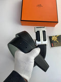 Hermes Grey Leather Reversible Belt