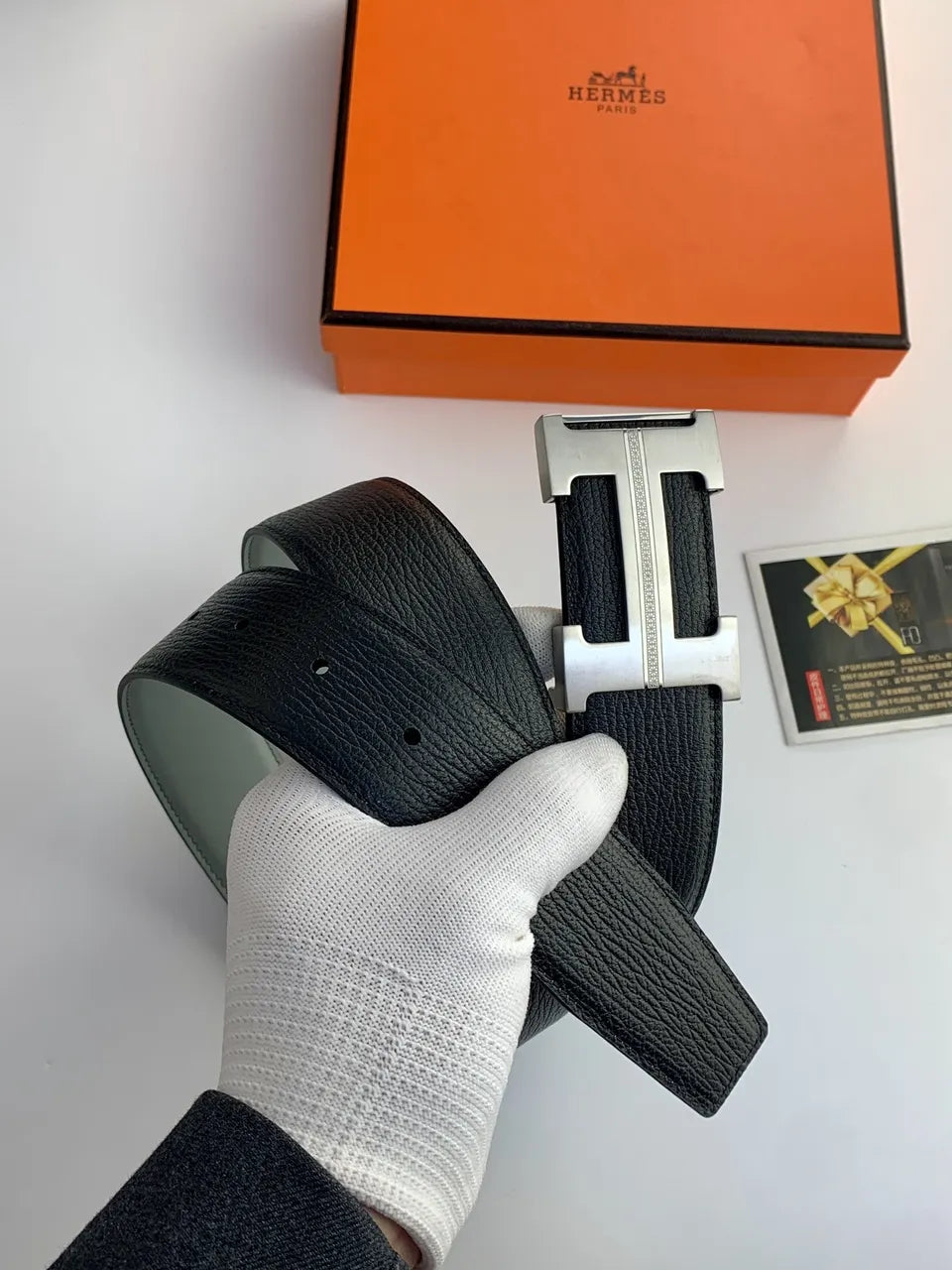 Hermes Grey Leather Reversible Belt