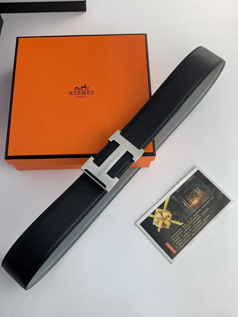 Hermes Grey Leather Reversible Belt - Hình 2