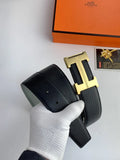 designer Hermes Black Leather Gold Buckle Belt