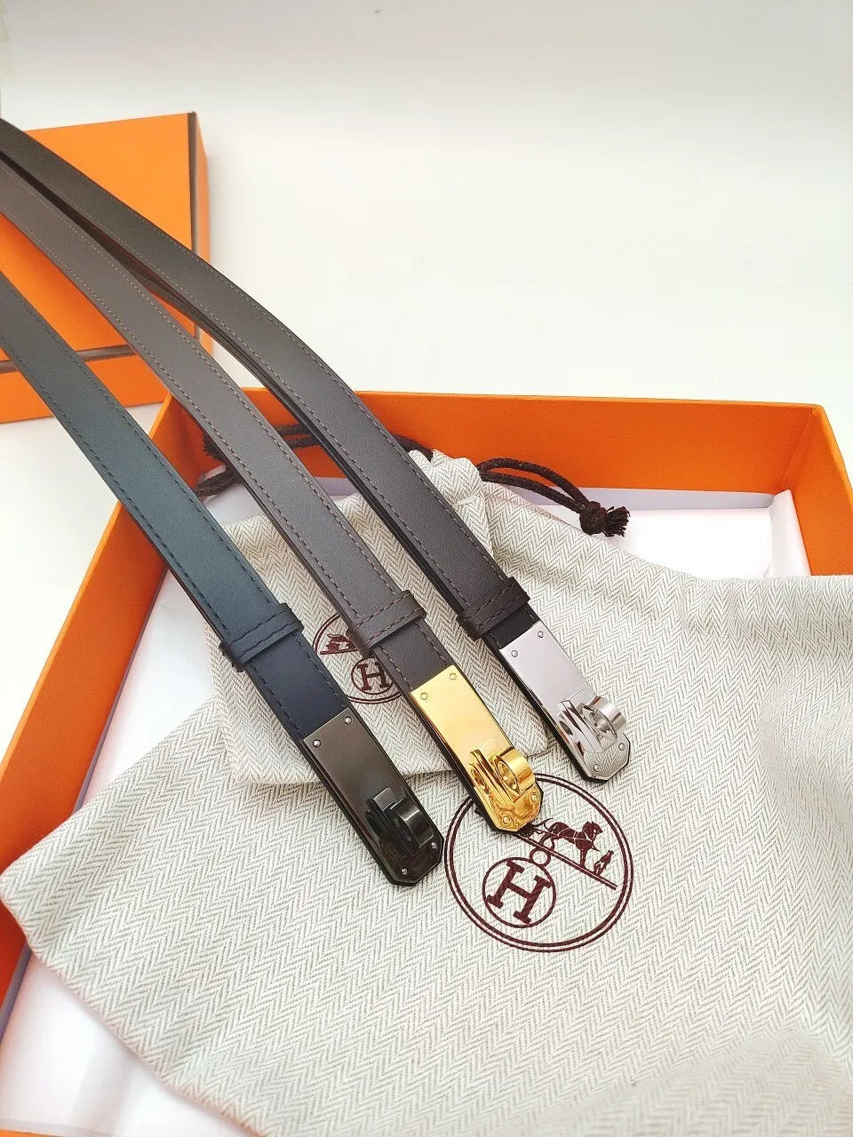 Hermes Kelly Brown Leather Belt - Hình 4