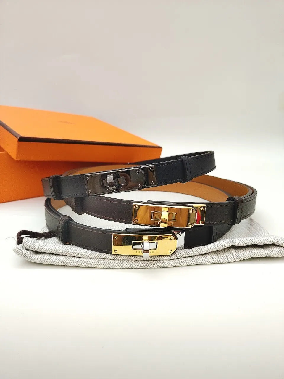 Hermes Kelly Brown Leather Belt - Hình 5