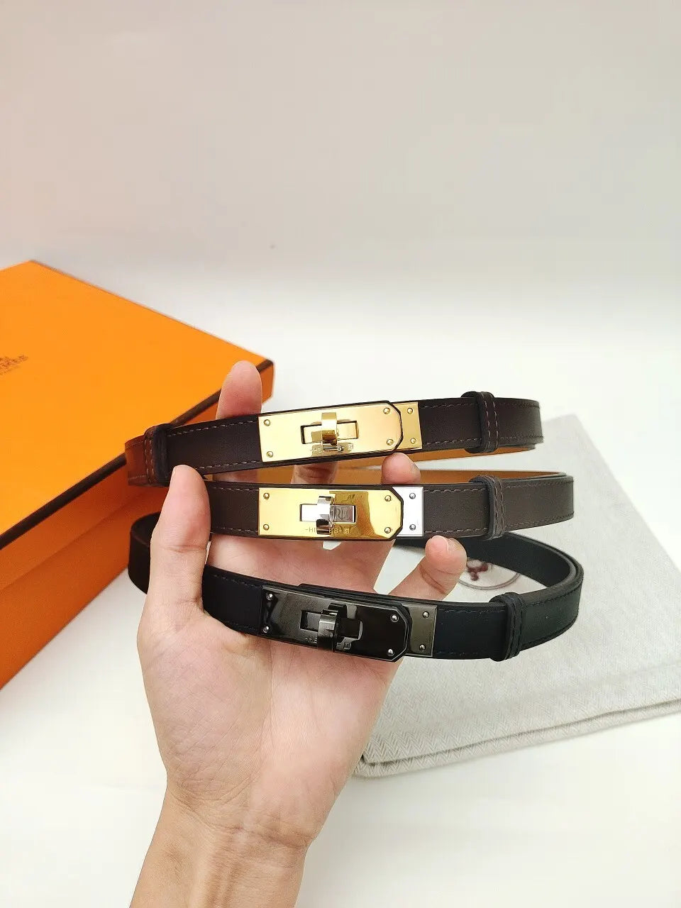 Hermes Kelly Brown Leather Belt - Hình 6