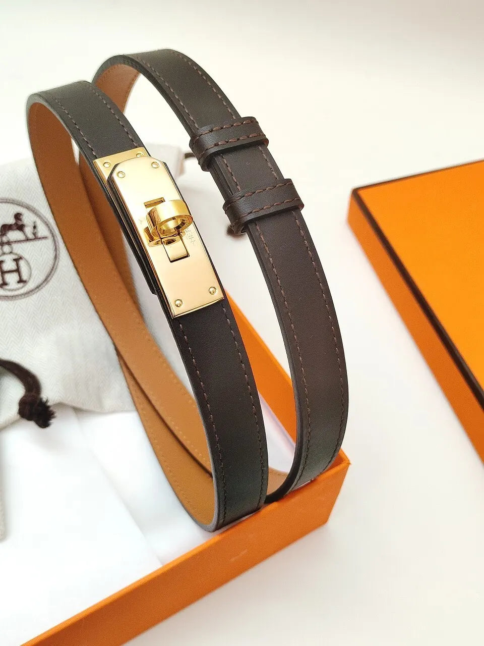 Hermes Dark Brown Kelly Belt - Hình 4