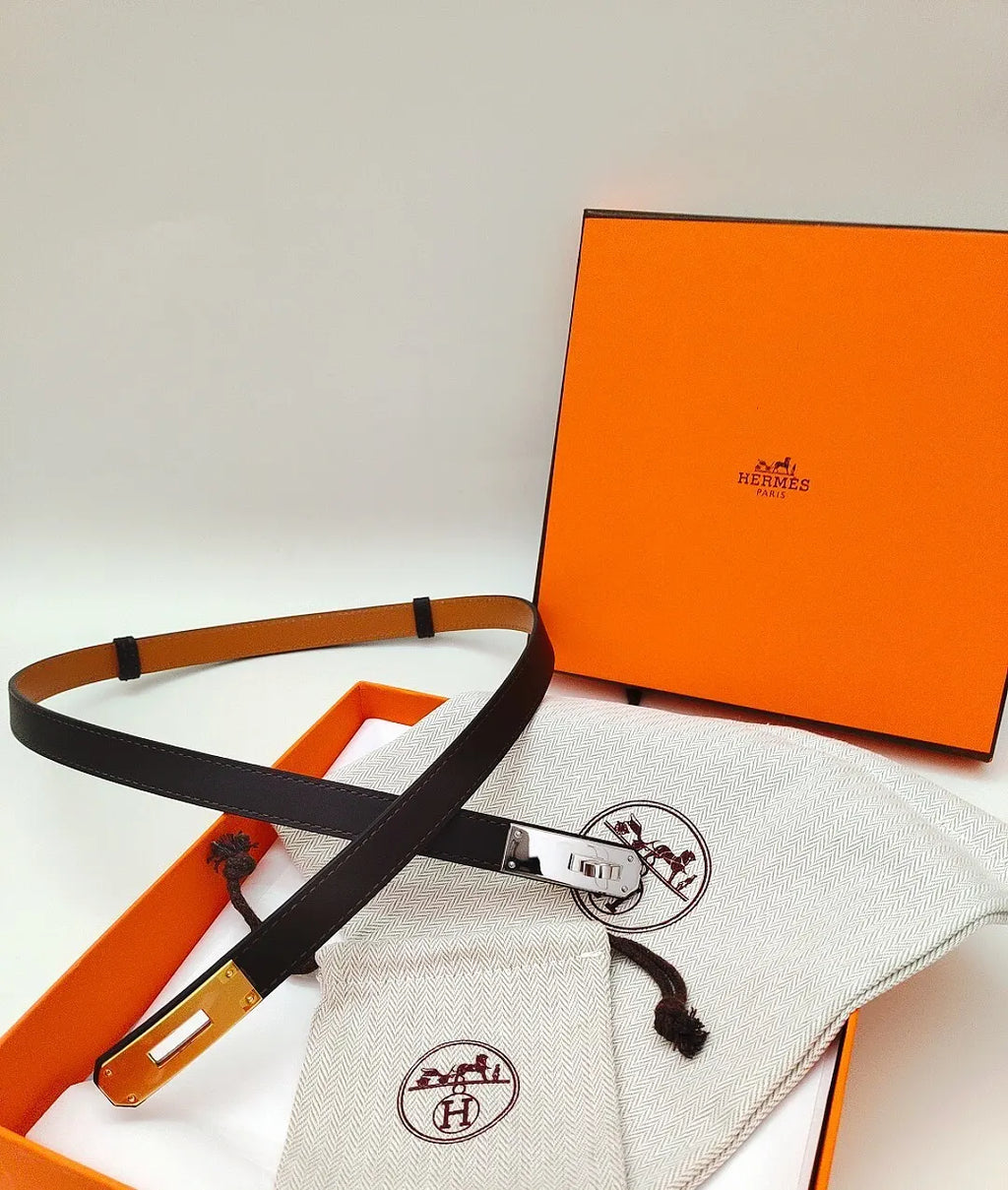 Hermes Black Leather Silver Buckle Belt