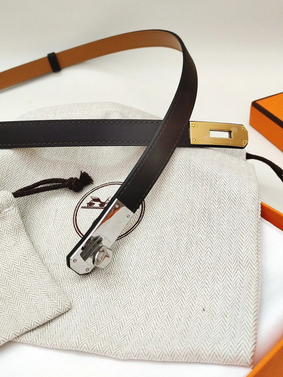 Hermes Black Leather Silver Buckle Belt - Hình 3