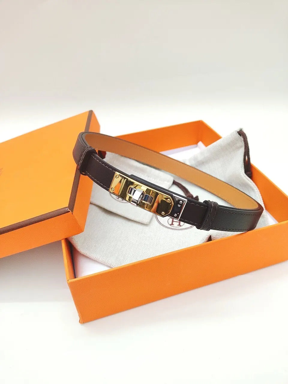 Hermes Black Leather Silver Buckle Belt - Hình 5
