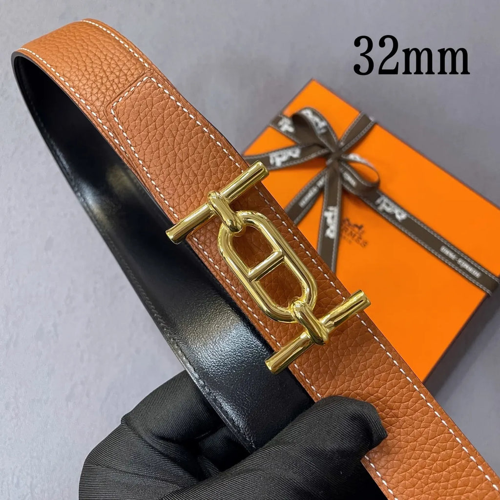 Hermes Gold Buckle Tan Leather Belt