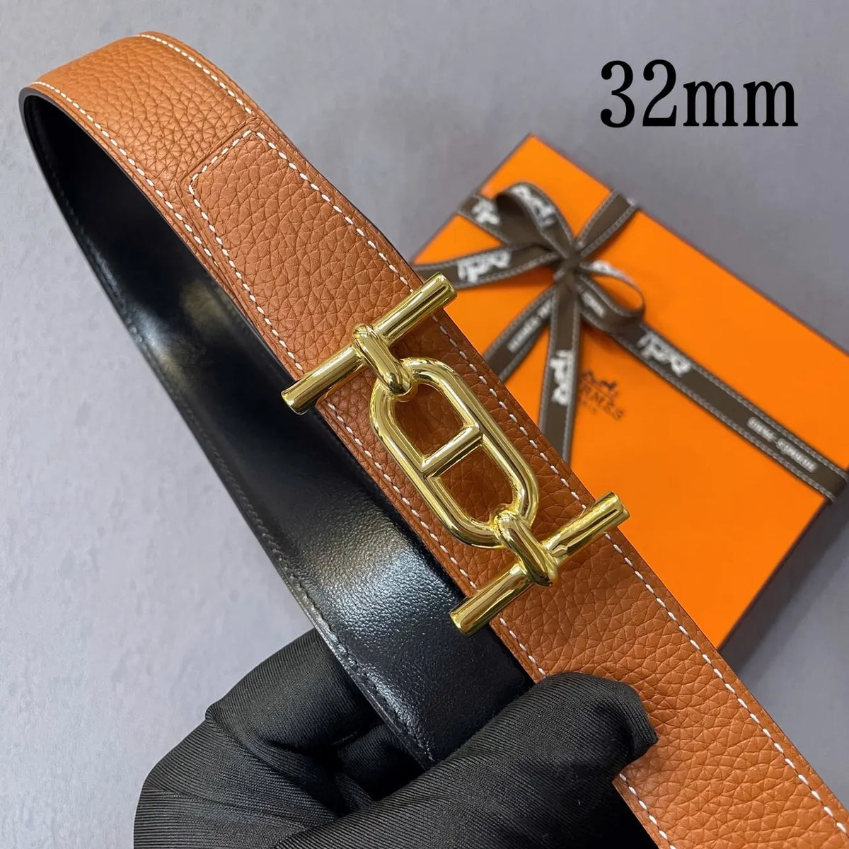 Hermes Gold Buckle Tan Leather Belt