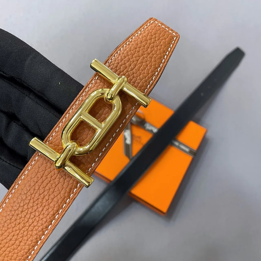 Hermes Gold Buckle Tan Leather Belt - Hình 2