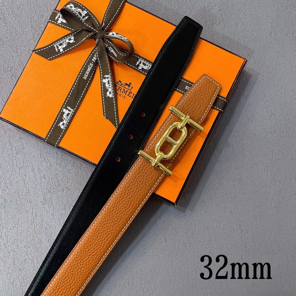 Hermes Gold Buckle Tan Leather Belt - Hình 3