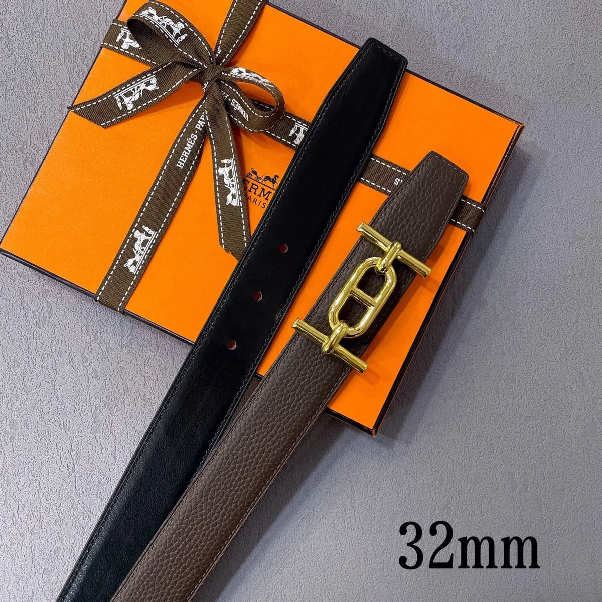 gold Hermes Brown Leather Belt - Hình 3