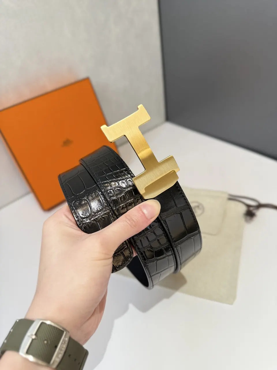 Hermes Black Croc Belt - Hình 4