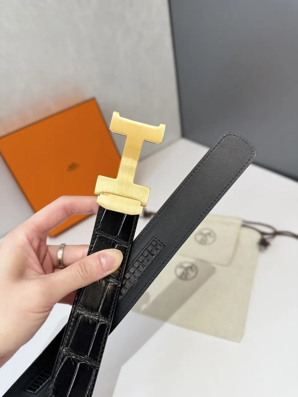 Hermes Black Croc Belt - Hình 5