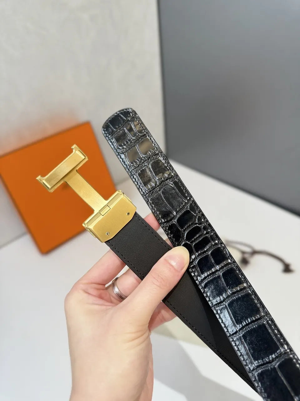 Hermes Black Croc Belt - Hình 6