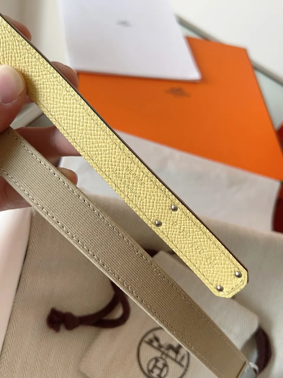 Hermes Beige Canvas Twilly Belt - Hình 6