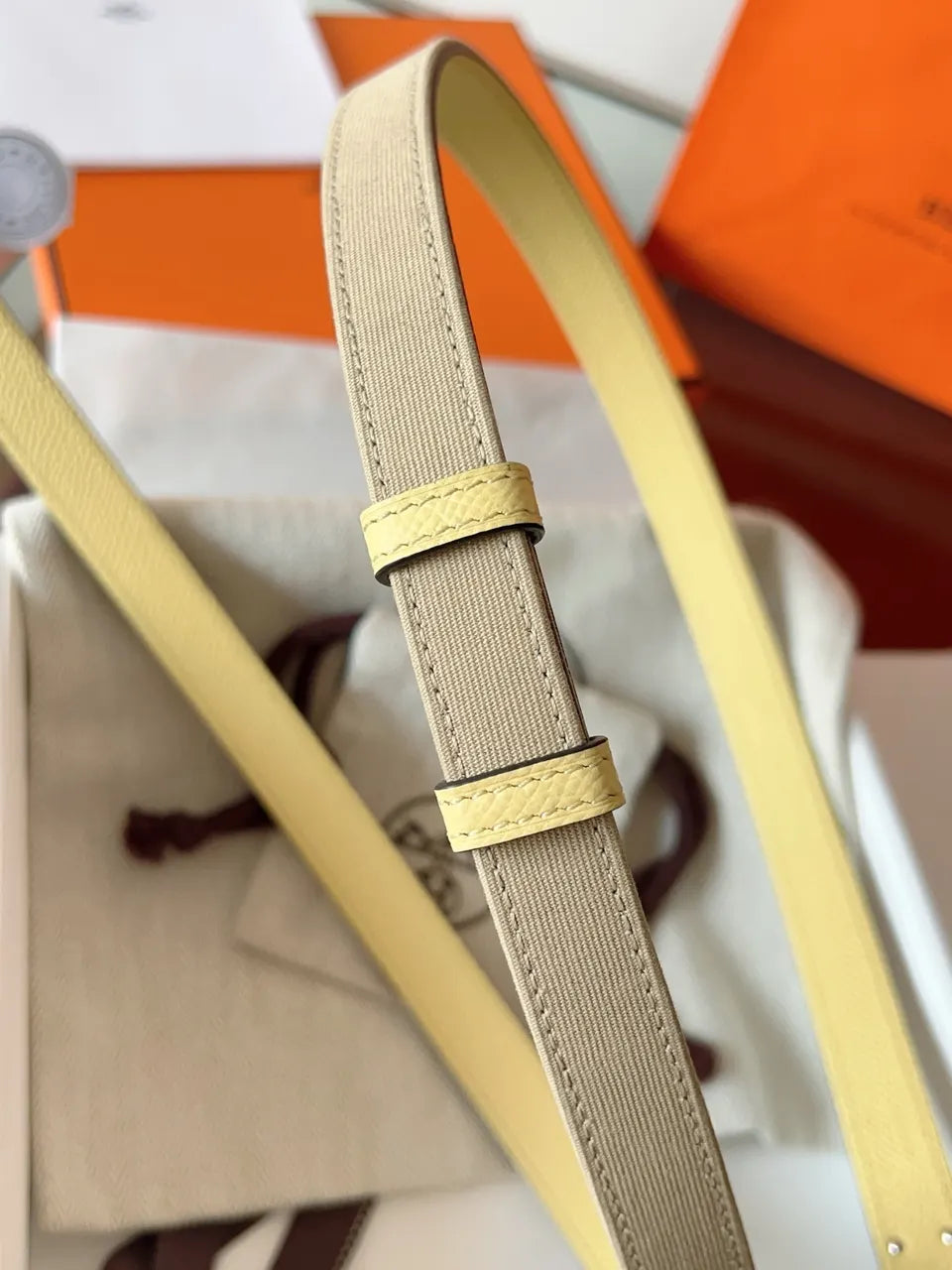 Hermes Beige Canvas Twilly Belt - Hình 7