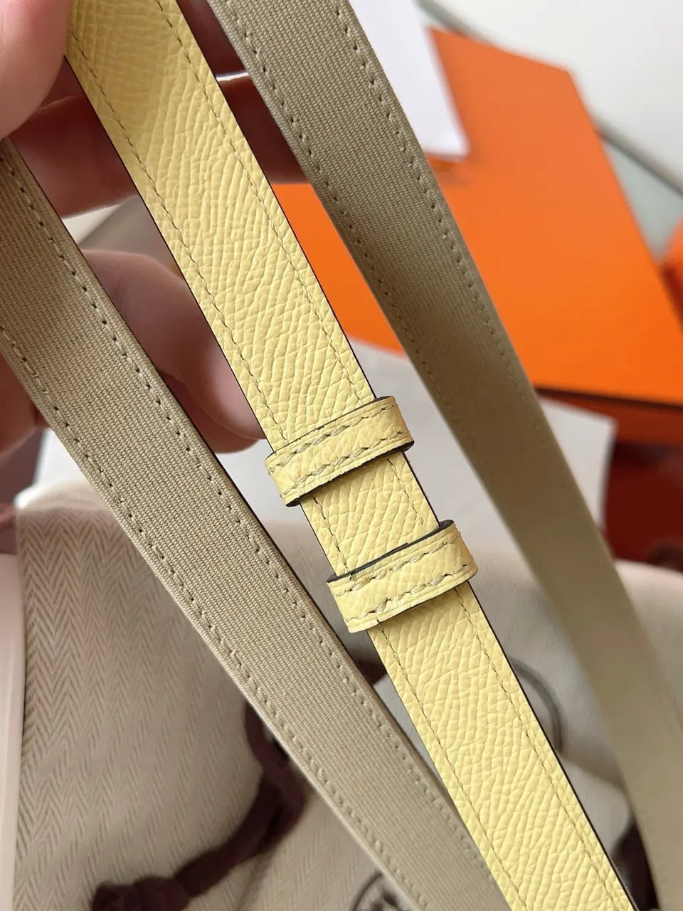 Hermes Khaki Canvas Gold Kelly Belt - Hình 6