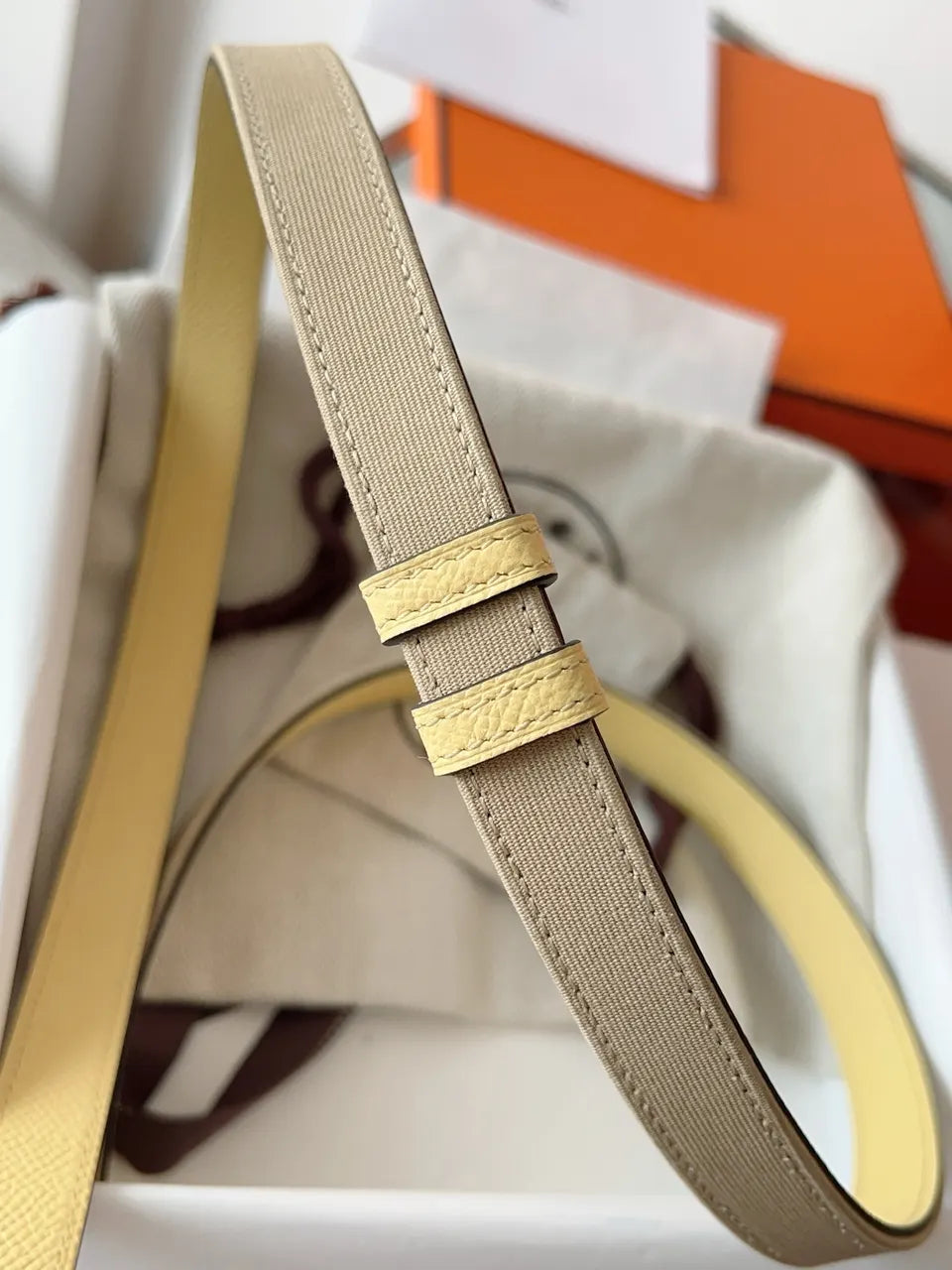 Hermes Khaki Canvas Gold Kelly Belt - Hình 8