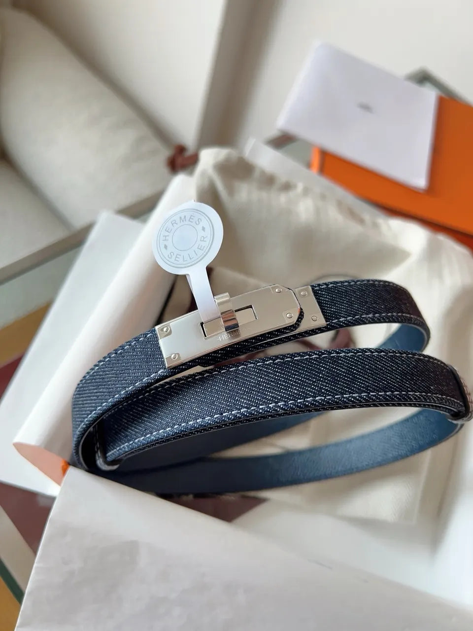 Hermes Denim Kelly Belt - Hình 4
