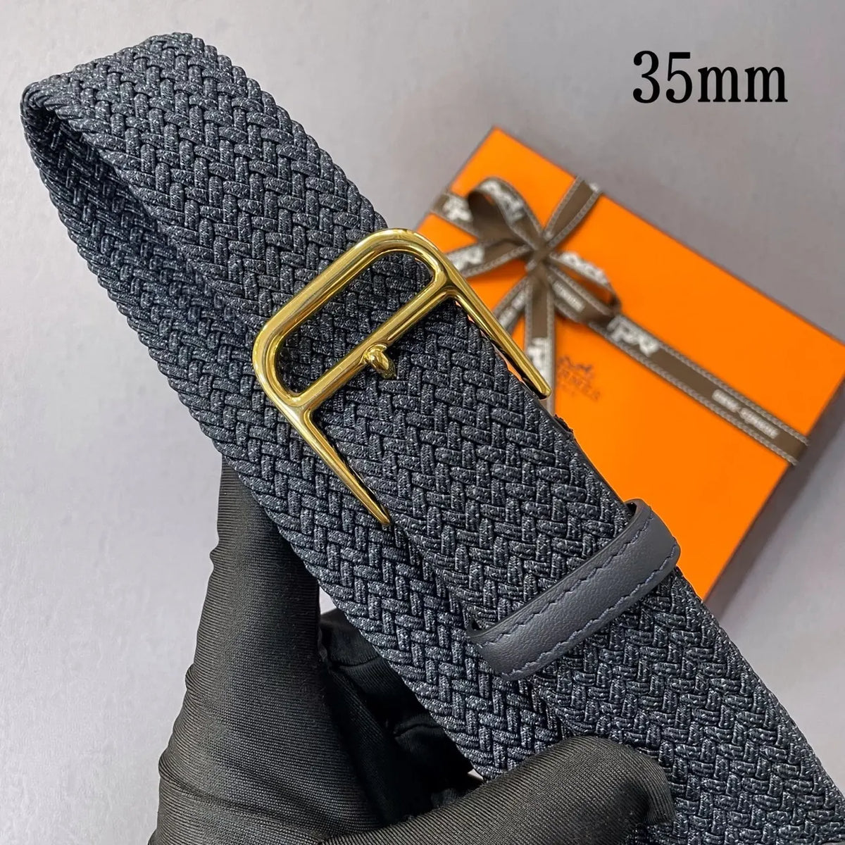 Hermes Black Woven Elastic Belt