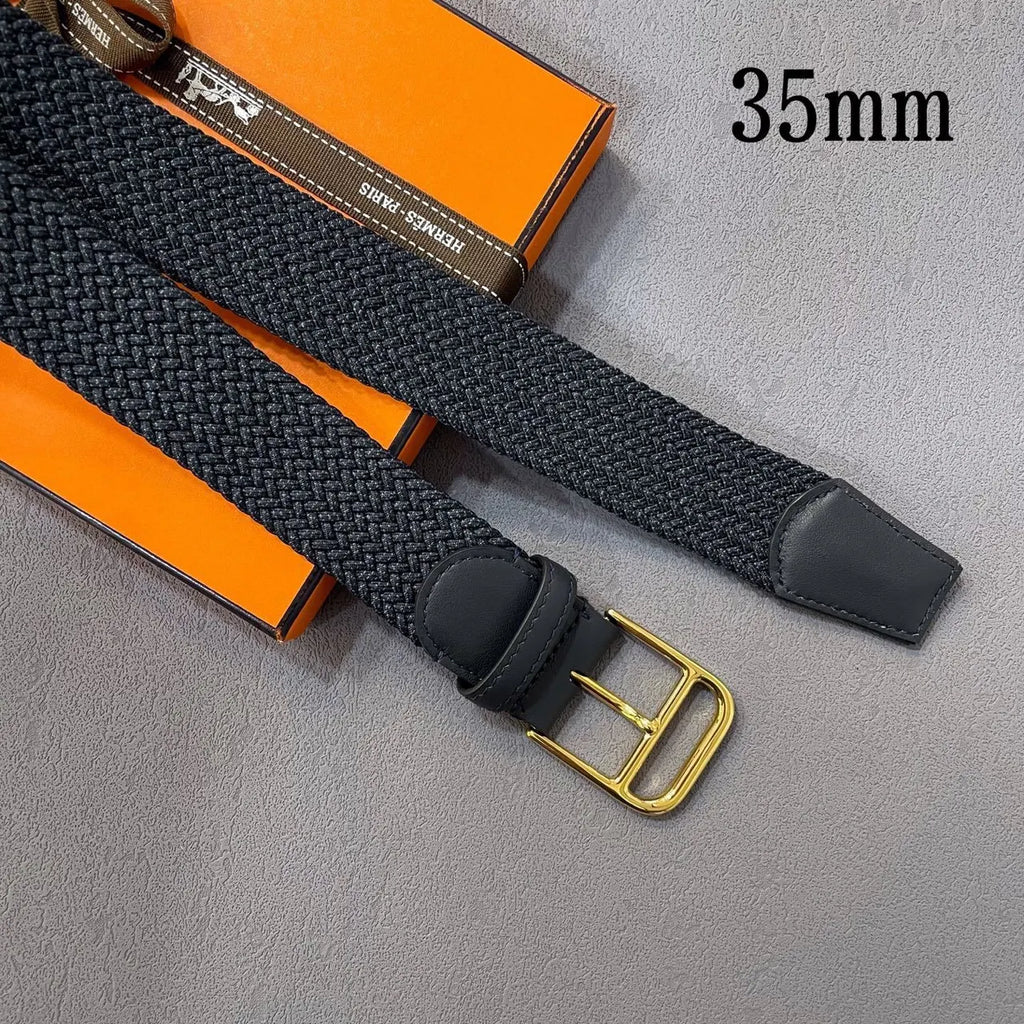 Hermes Black Woven Elastic Belt - Hình 2