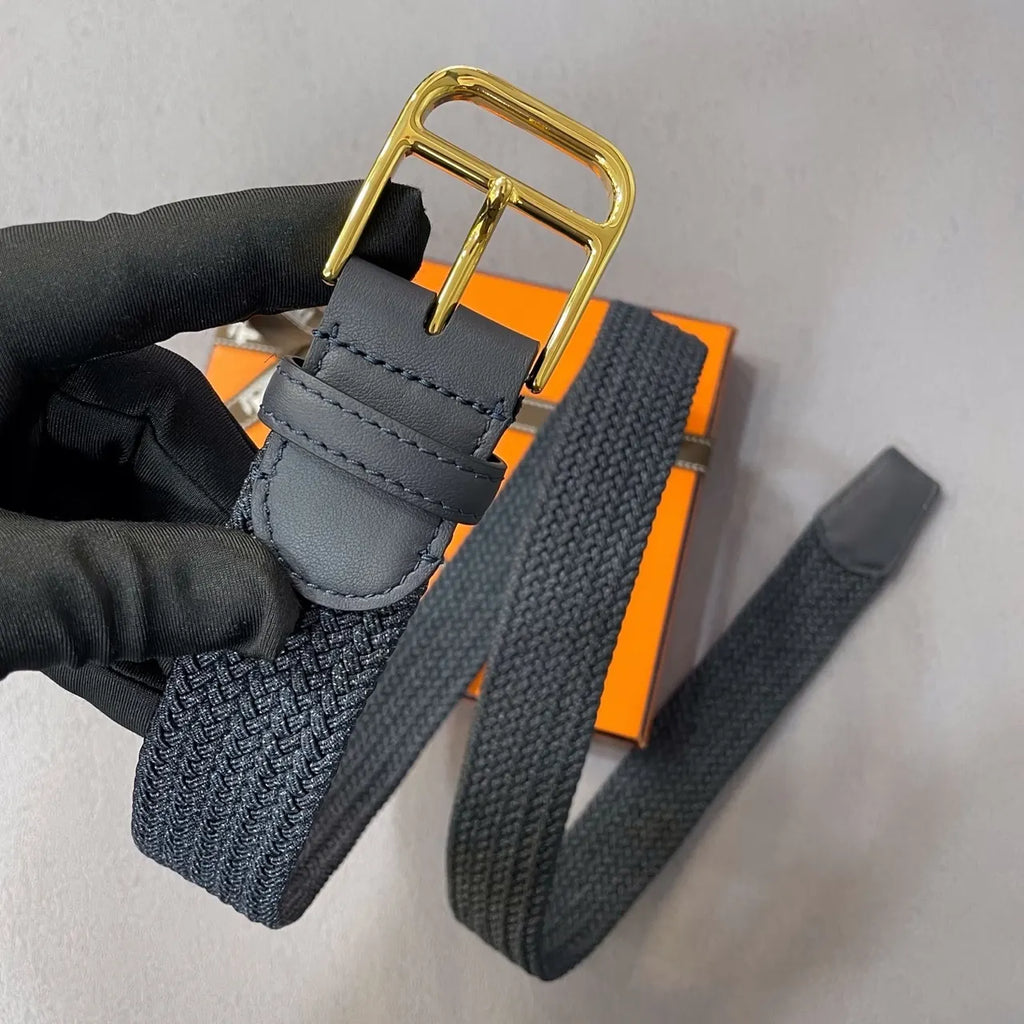 Hermes Black Woven Elastic Belt - Hình 3