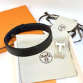 silver buckle Hermes Black Leather Belt