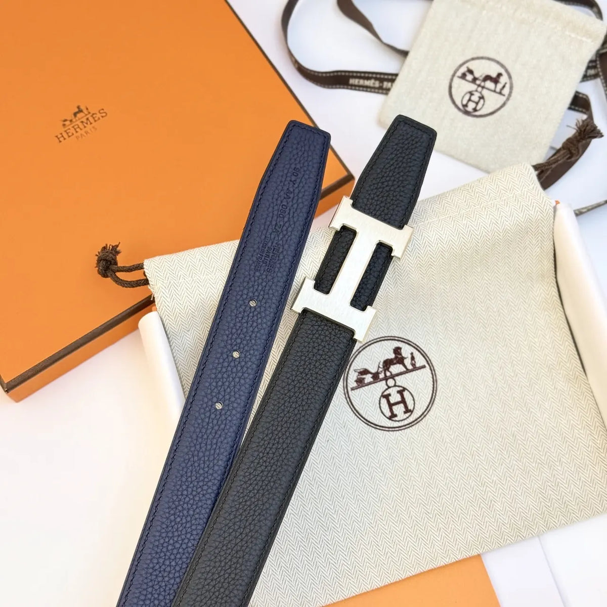 silver buckle Hermes Black Leather Belt - Hình 4