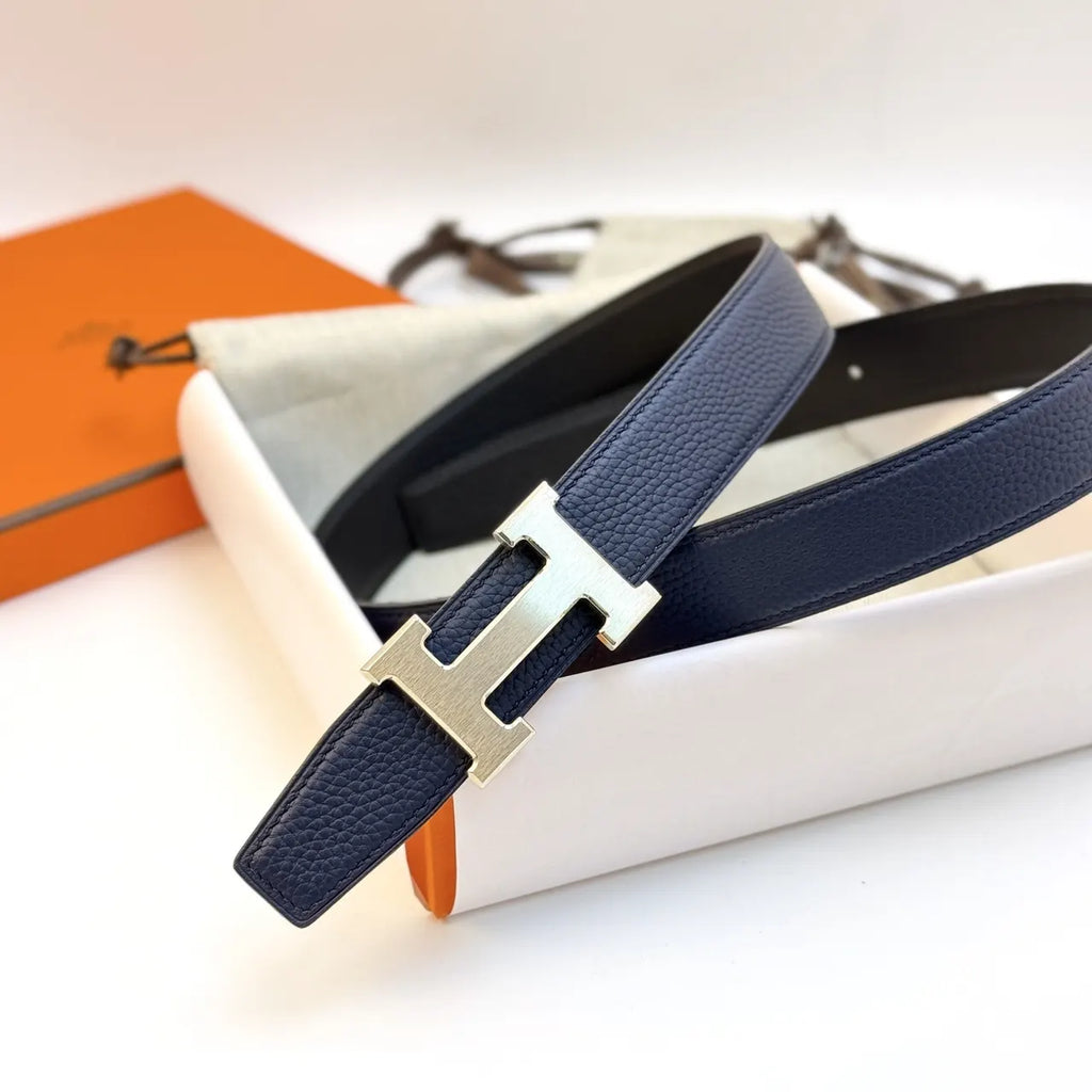 silver buckle Hermes Black Leather Belt - Hình 6