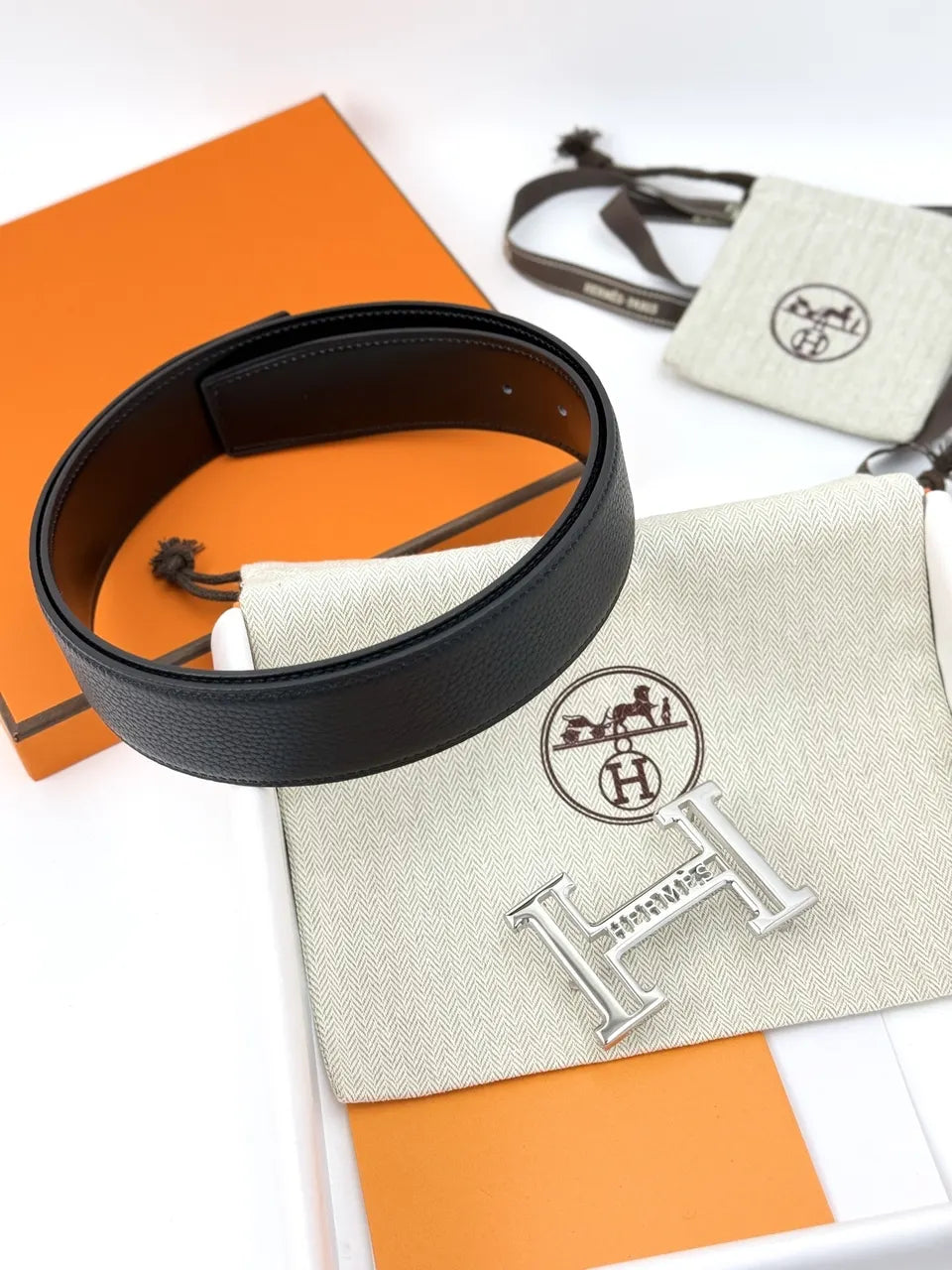 Hermes Matte Black Leather Belt