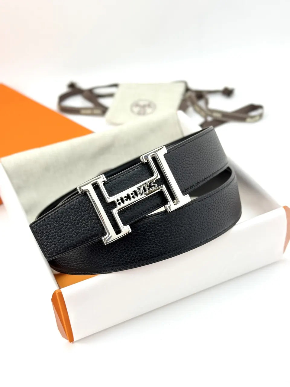 Hermes Matte Black Leather Belt - Hình 3
