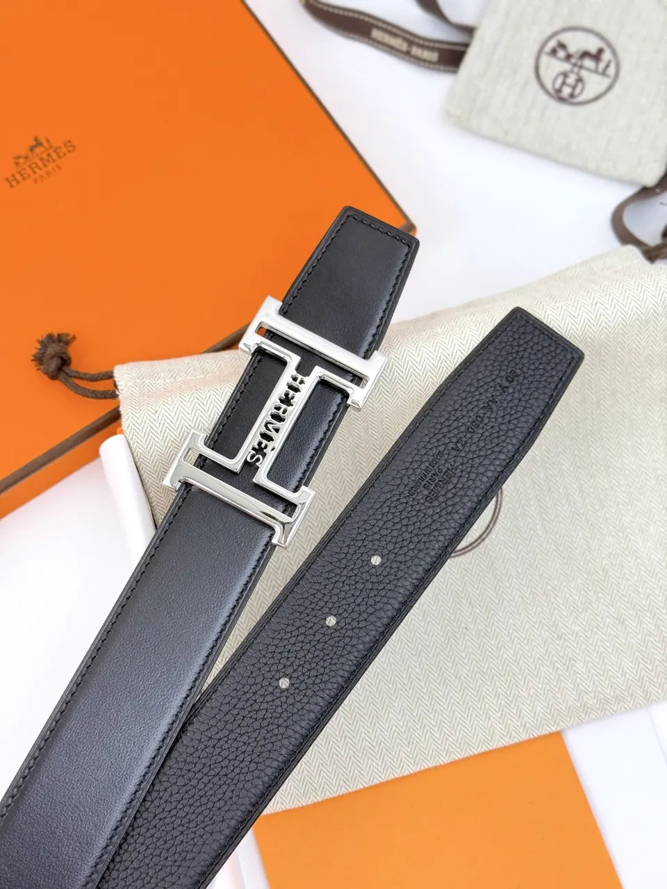 Hermes Matte Black Leather Belt - Hình 6
