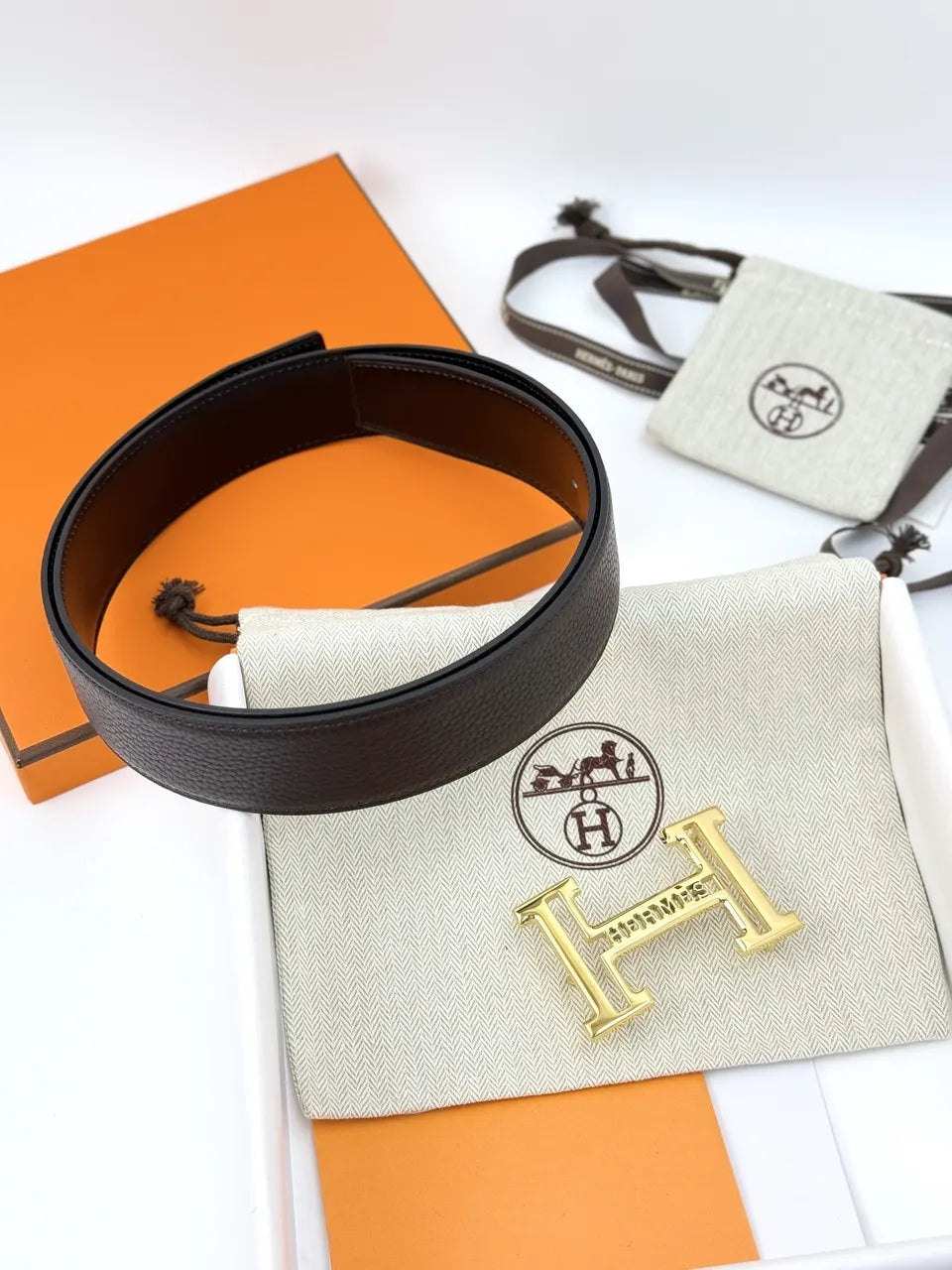 Hermes Brown Leather Gold Belt