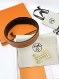 Hermes Gold Buckle Tan Leather Belt