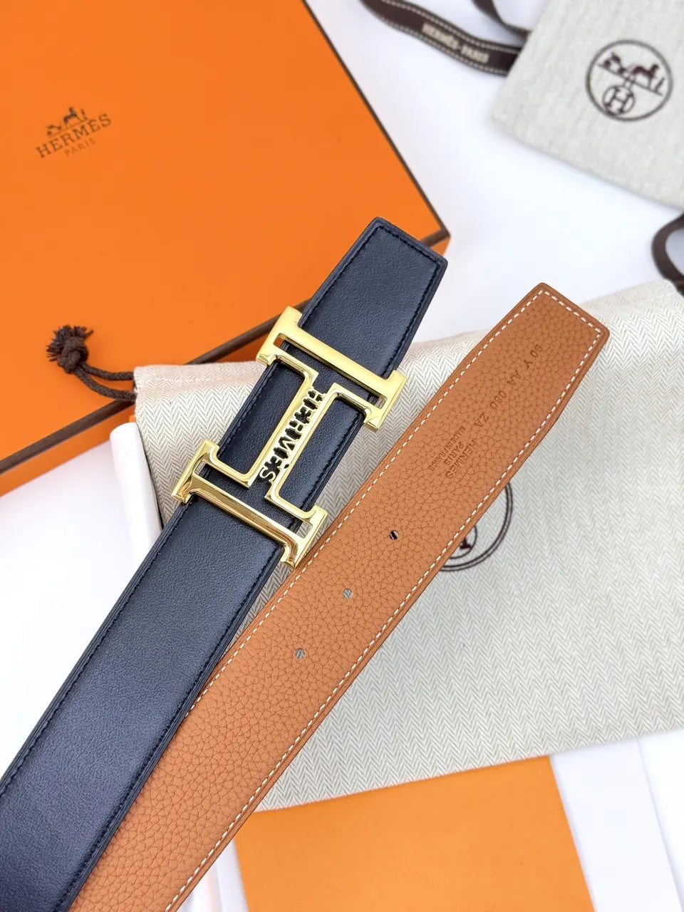 Hermes Gold Buckle Tan Leather Belt - Hình 6