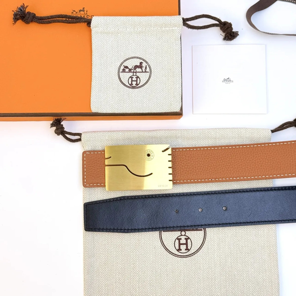 gold whimsical Hermes Black Leather Belt - Hình 4