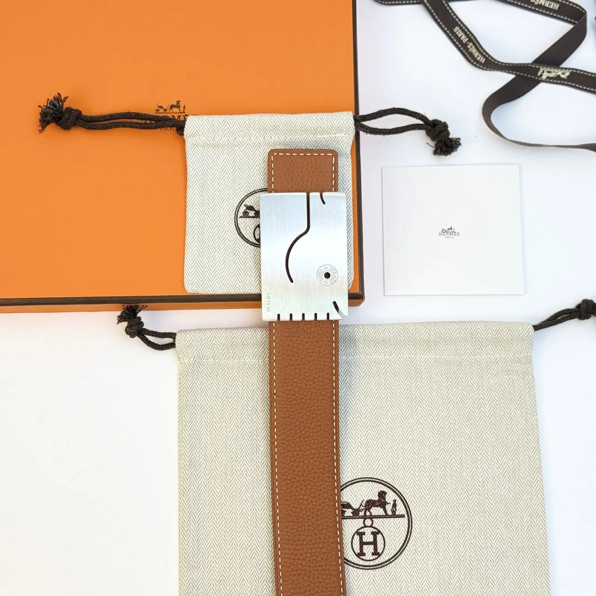 silver buckle Hermes Black Leather Belt - Hình 5