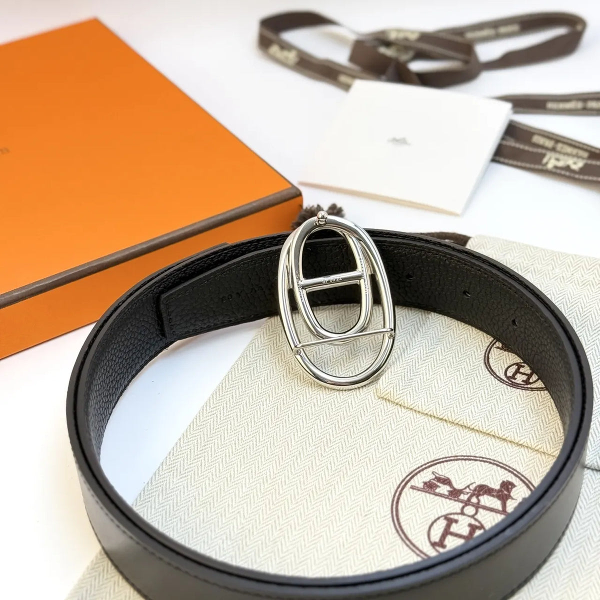 Hermes Black Leather Odyssee Belt - Hình 2